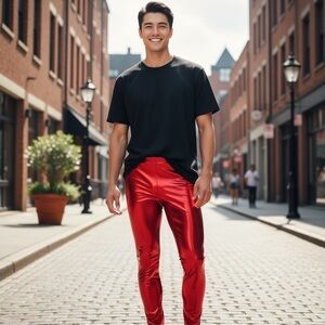 Men’s new shiny red pants tapered size small